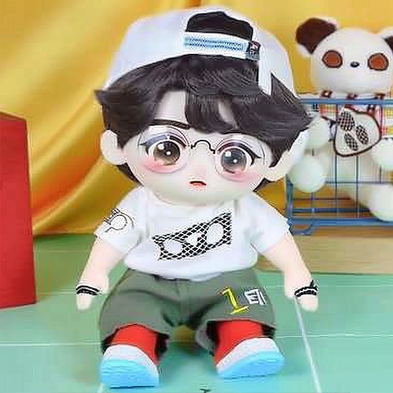 定制20cm棉花娃娃可爱阳光男孩戴帽子可换衣服仿真人毛绒玩偶公仔