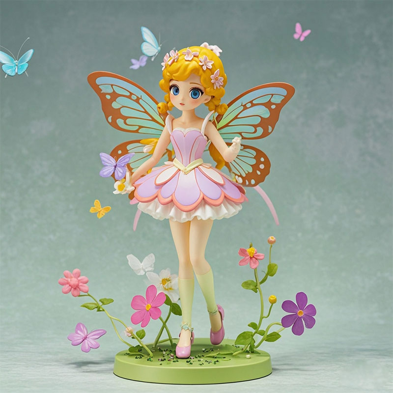 蝴蝶仙子童话风动漫游戏人物手办模型搪胶橡胶PVC儿童房装饰摆件